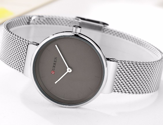 C9016L Curren Gray Dial Silver Stainless Steel Band Analog Quartz Women's Watch.
