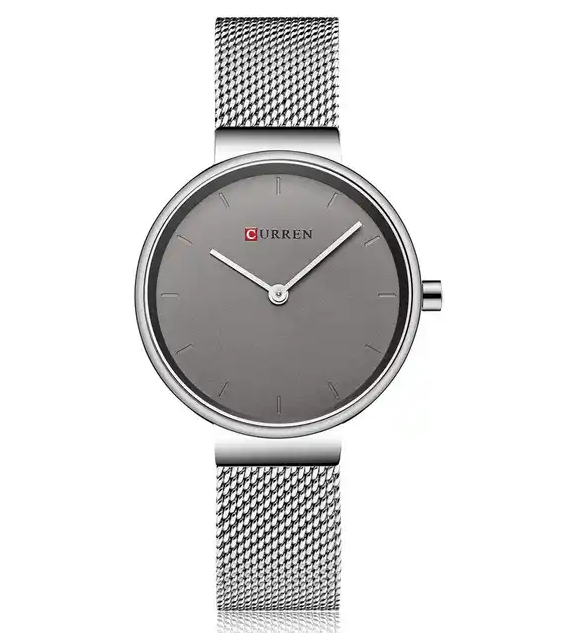C9016L Curren Gray Dial Silver Stainless Steel Band Analog Quartz Women's Watch.
