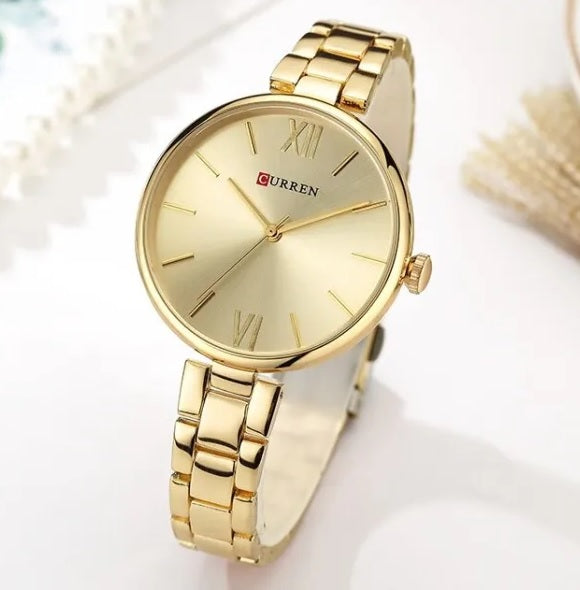 C9017L Curren golden Dial & golden  Stainless Steel Chain Analog Quartz Women's Watch.