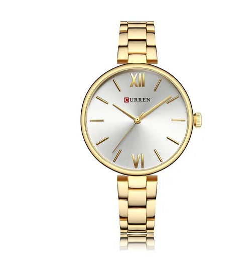 C9017L Curren white Dial & golden  Stainless Steel Chain Analog Quartz Women's Watch.