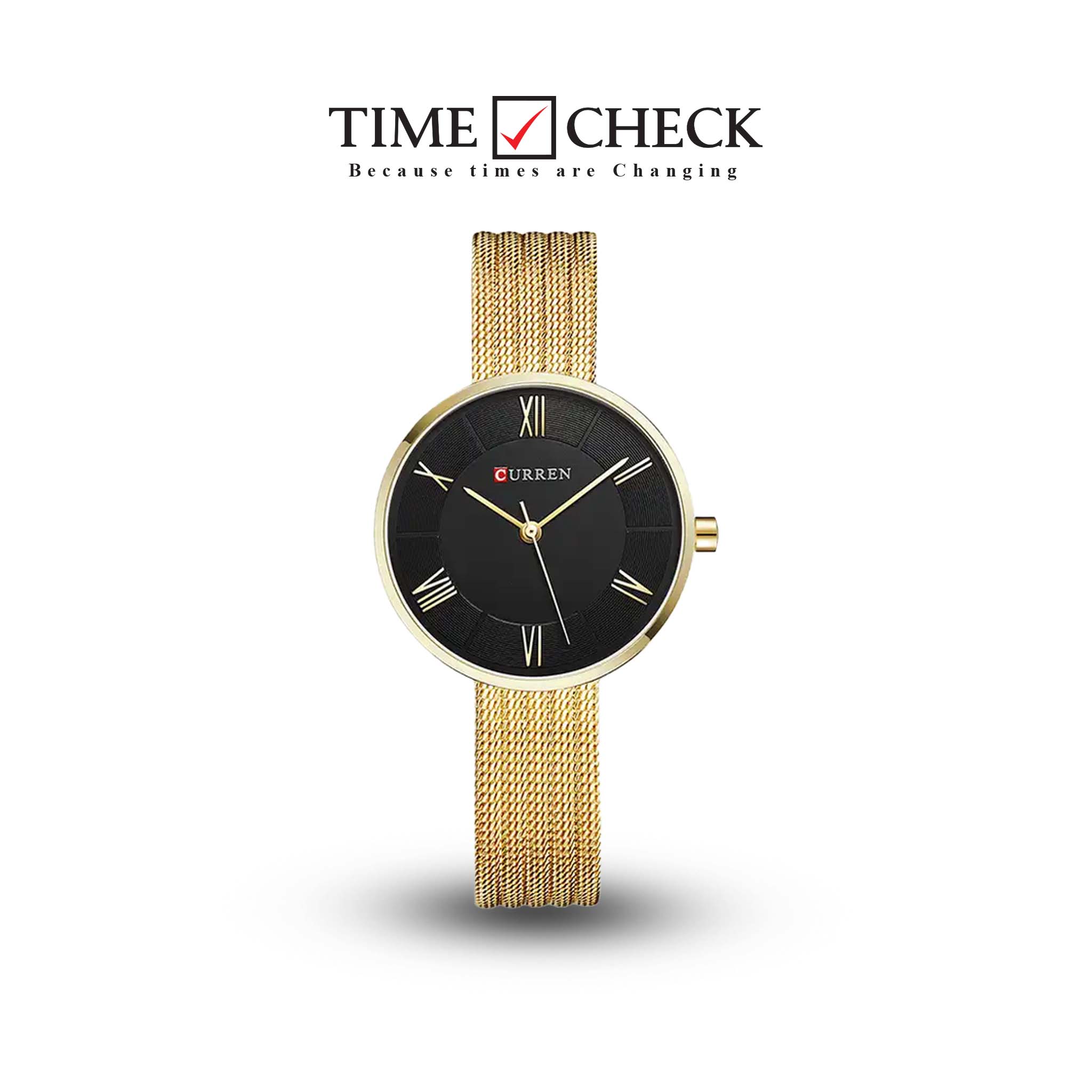 C9020L Curren Black Dial Golden Stainless Steel Band Analog Quartz Women's Watch.