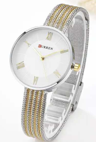 C9020L Curren White Dial Silver-Gold Stainless Steel Band Analog Quartz Women's Watch.