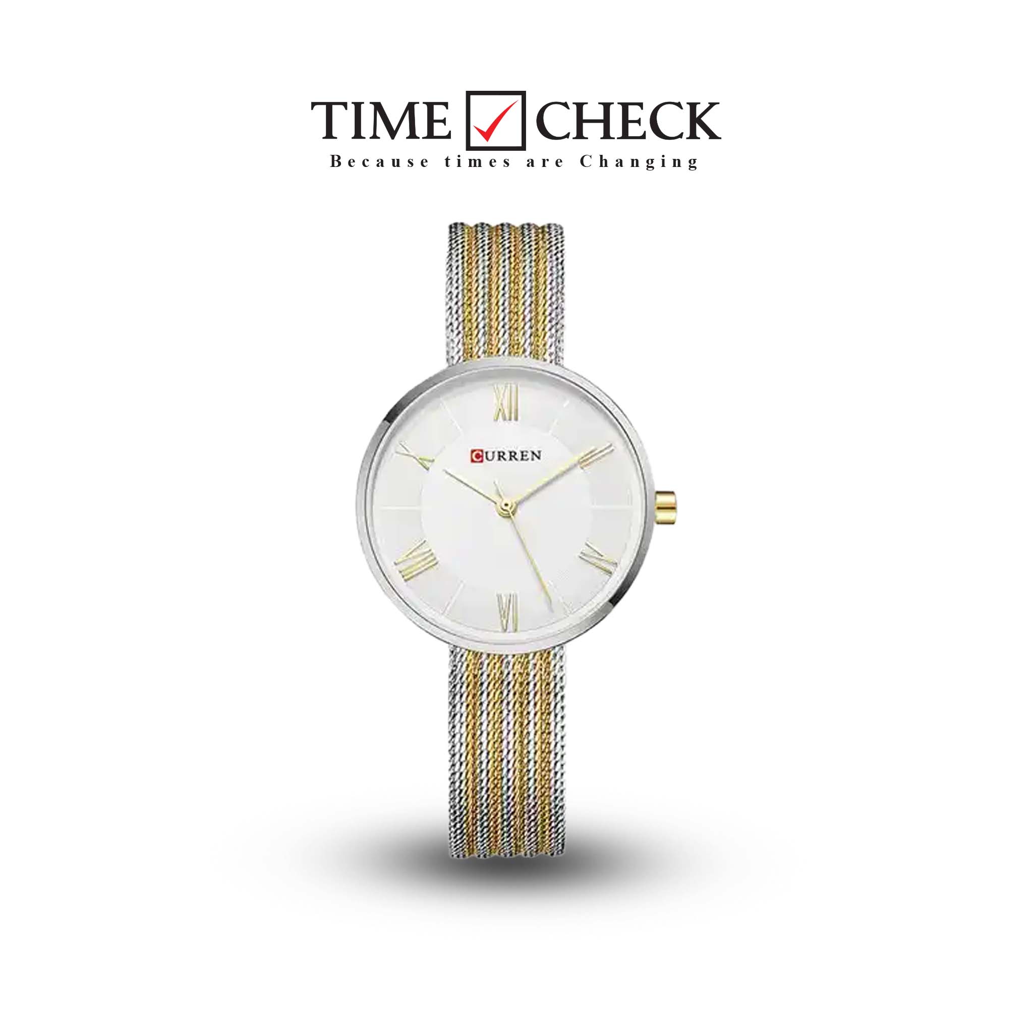C9020L Curren White Dial Silver-Gold Stainless Steel Band Analog Quartz Women's Watch.