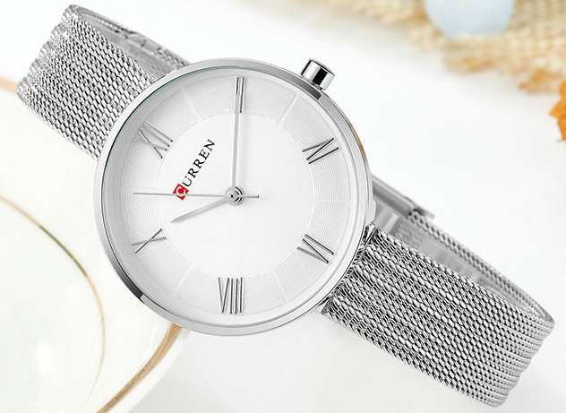 C9020L Curren White Dial Silver Stainless Steel Band Analog Quartz Women's Watch.