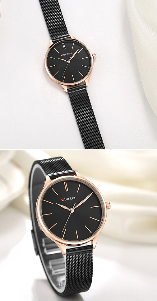 C9024L Curren Black Dial Black Stainless Steel Chain Analog Quartz Women's Watch.