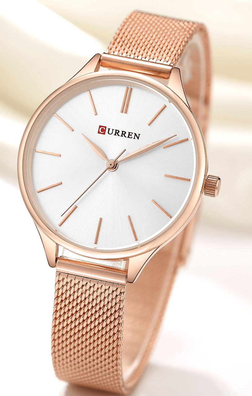 C9024L Curren Silver Dial Rose-gold Stainless Steel Chain Analog Quartz Women's Watch.