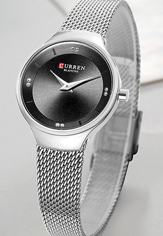 C-9028L Curren Black Dial Silver Stainless Steel Analog Quartz Women's Watch.