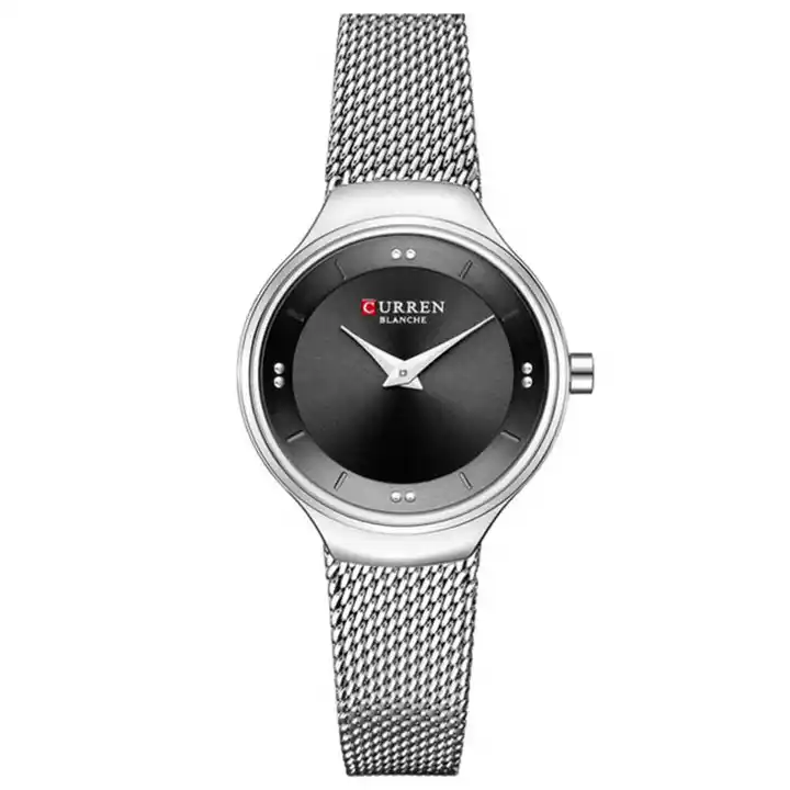 C-9028L Curren Black Dial Silver Stainless Steel Analog Quartz Women's Watch.