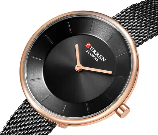 C9030L Curren Black Dial Black Stainless Steel Band Analog Quartz Women's Watch.