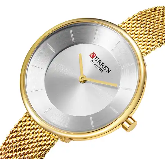 C9030L Curren Silver Dial Golden Stainless Steel Band Analog Quartz Women's Watch.