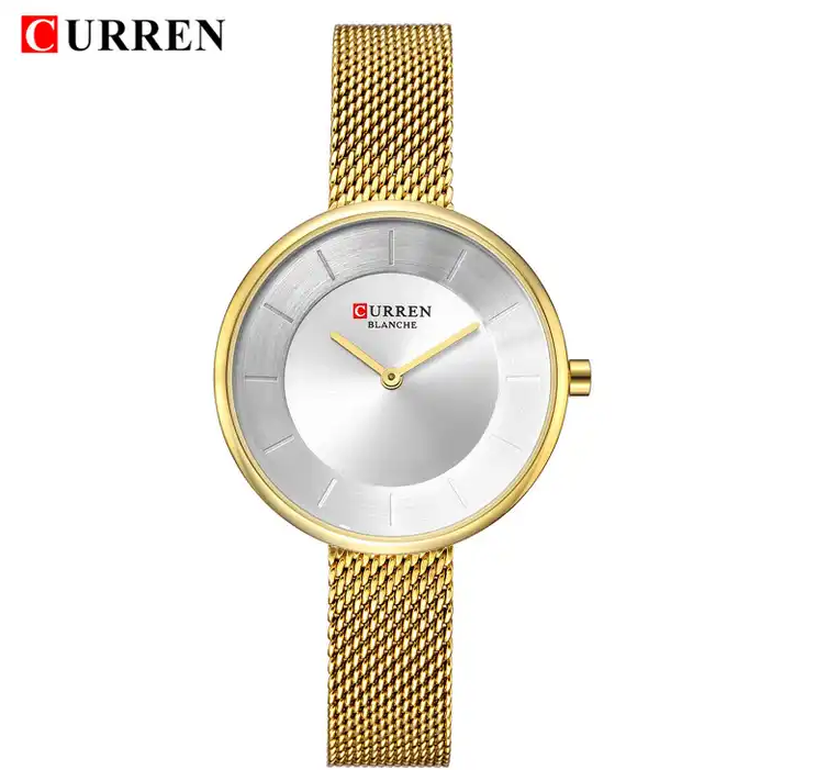 C9030L Curren Silver Dial Golden Stainless Steel Band Analog Quartz Women's Watch.
