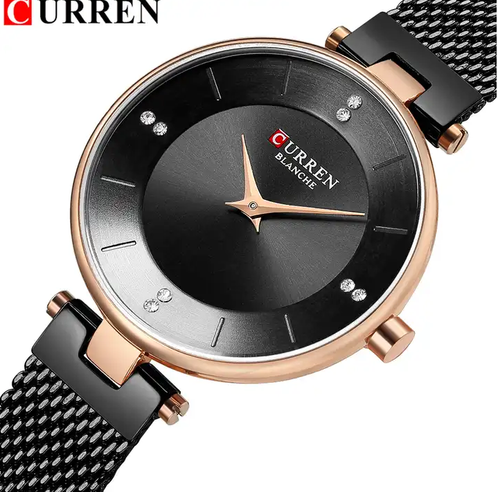 C-9031L Curren Black Dial Black Stainless Band Steel Analog Quartz Women's Watch.
