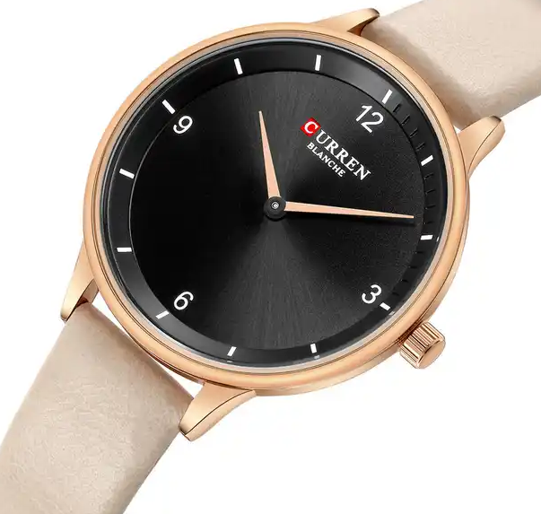 C9039L Curren Black Dial Peech Leather Strap Analog Quartz Women's Watch.