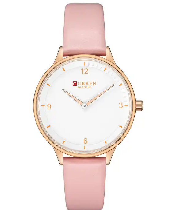 C9039L Curren White Dial Pink Leather Strap Analog Quartz Women's Watch.