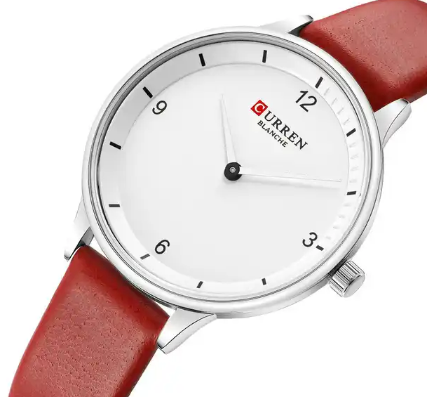 C9039L Curren White Dial Red Leather Strap Analog Quartz Women's Watch.