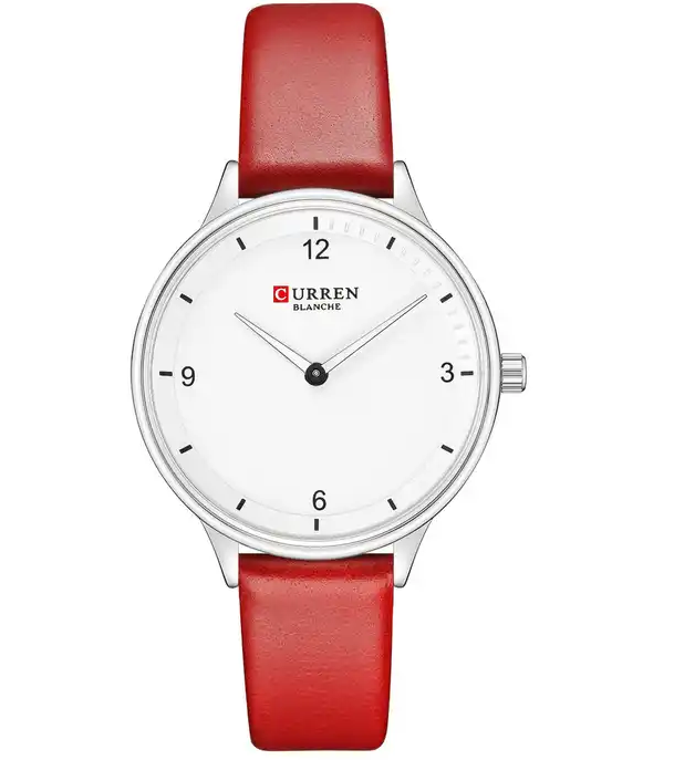 C9039L Curren White Dial Red Leather Strap Analog Quartz Women's Watch.