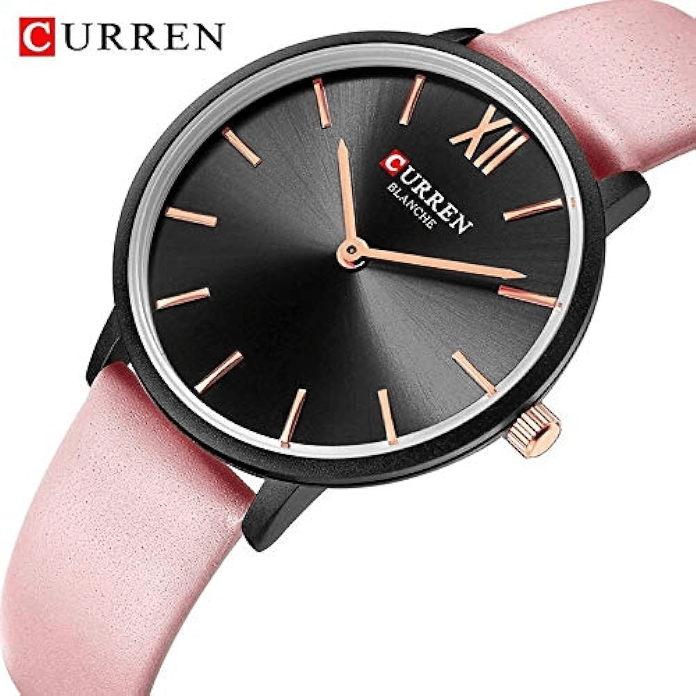 C9040L Curren Black Dial Pink Leather Strap Analog Quartz Women's Watch.
