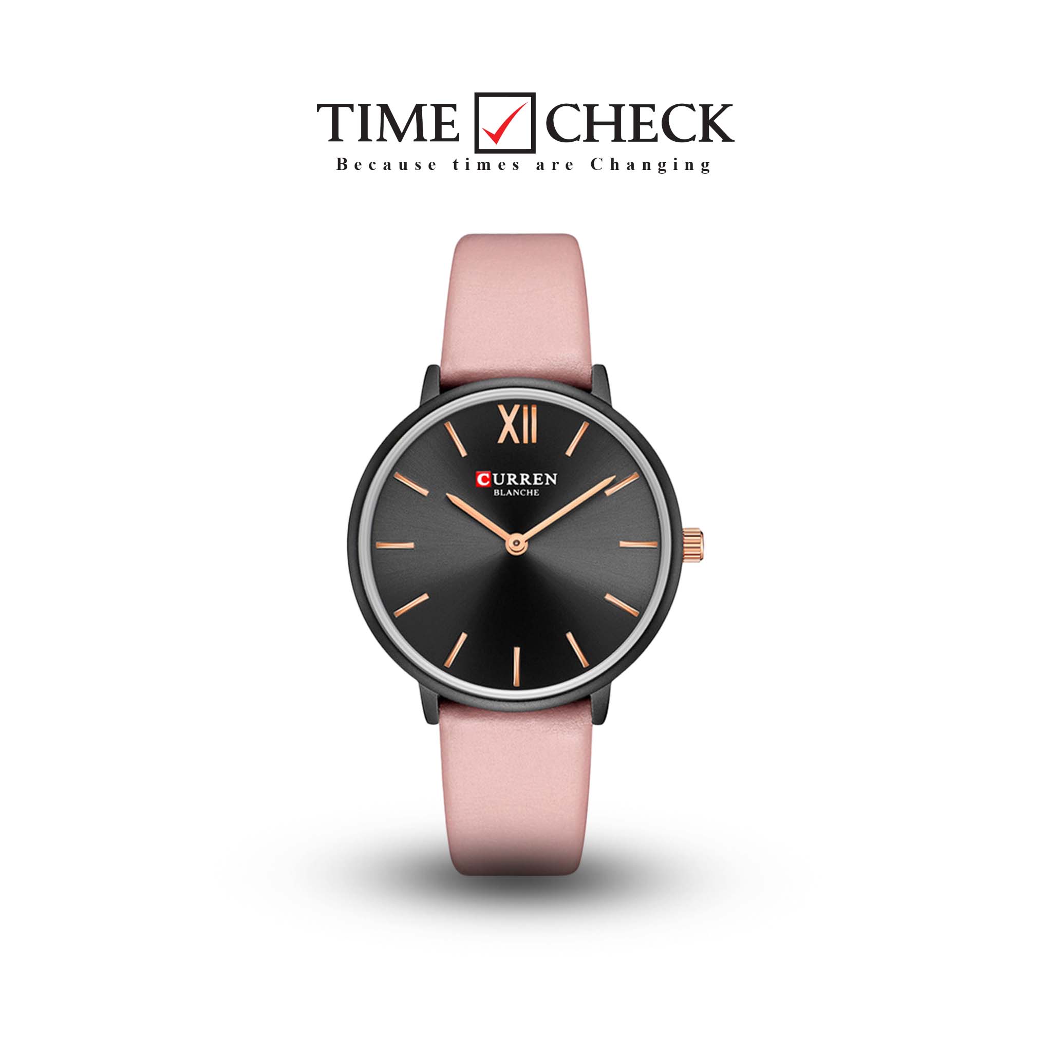C9040L Curren Black Dial Pink Leather Strap Analog Quartz Women's Watch.