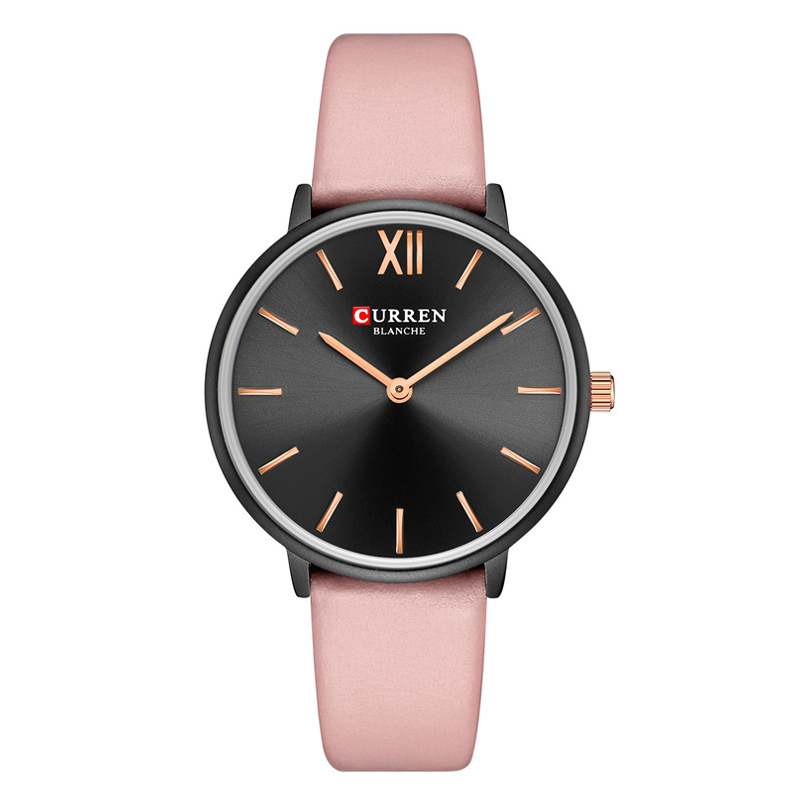 C9040L Curren Black Dial Pink Leather Strap Analog Quartz Women's Watch.