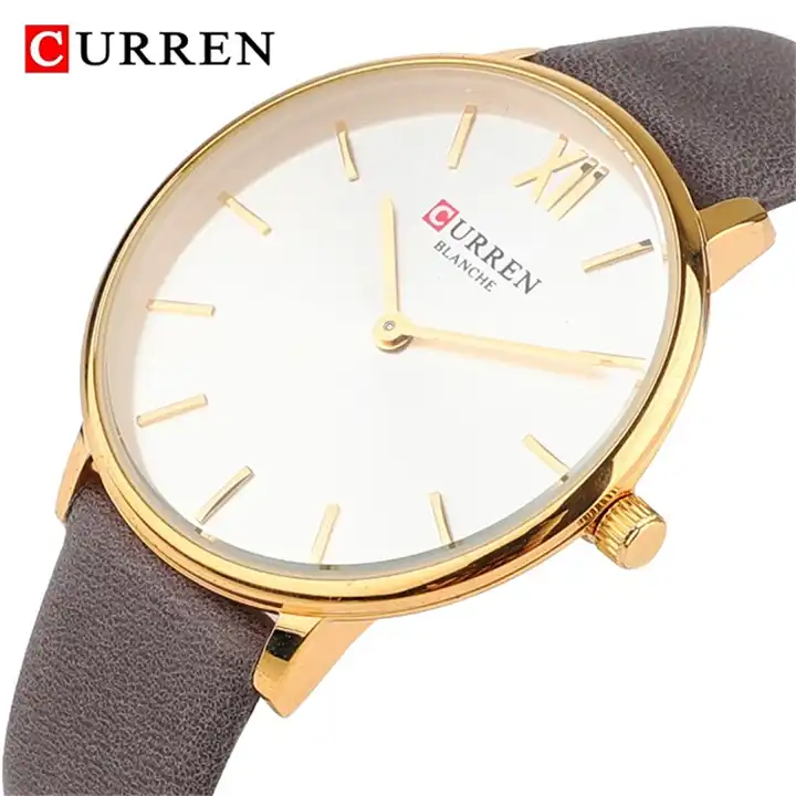 C9040L Curren Silver Dial Gray Leather Strap Analog Quartz Women's Watch.