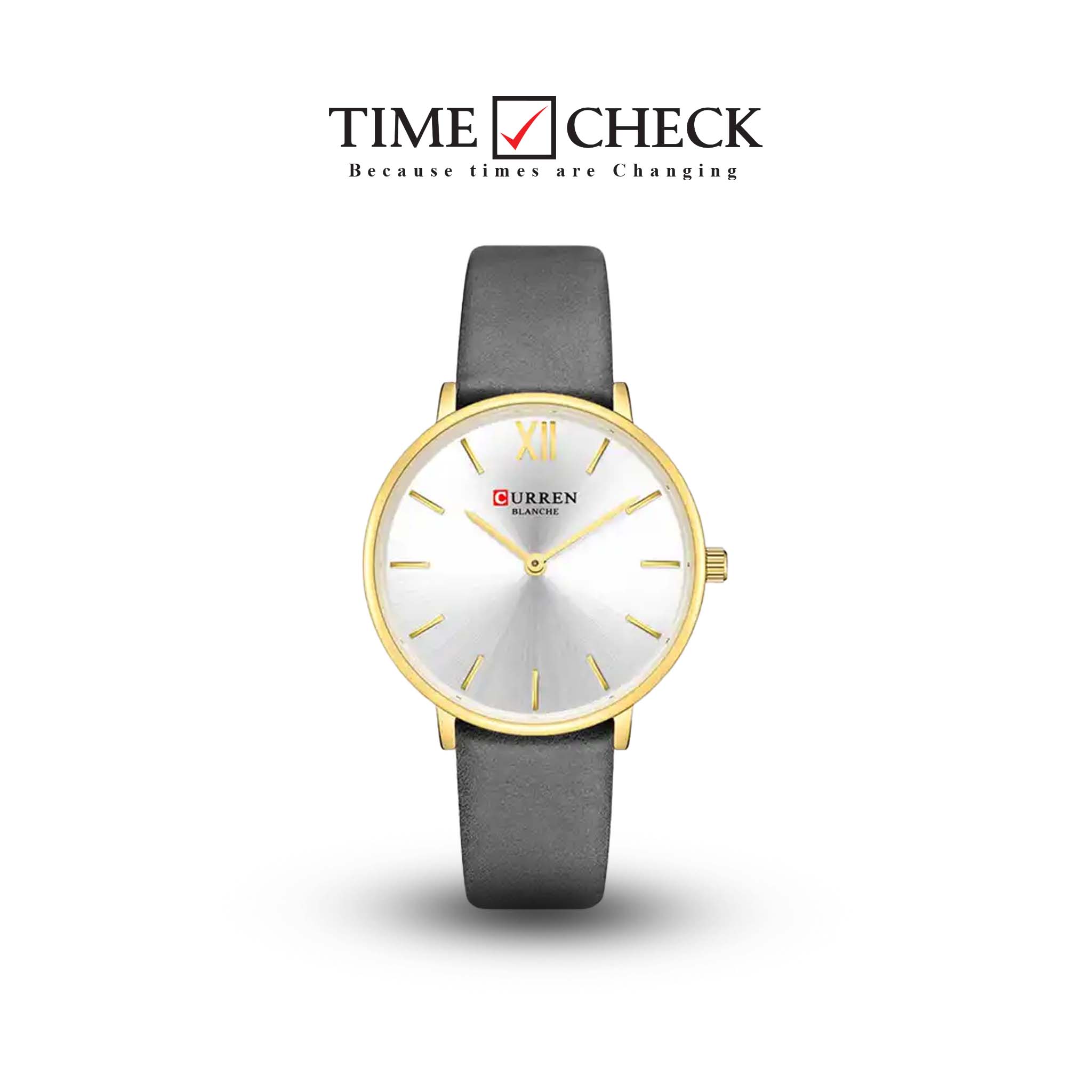 C9040L Curren Silver Dial Gray Leather Strap Analog Quartz Women's Watch.