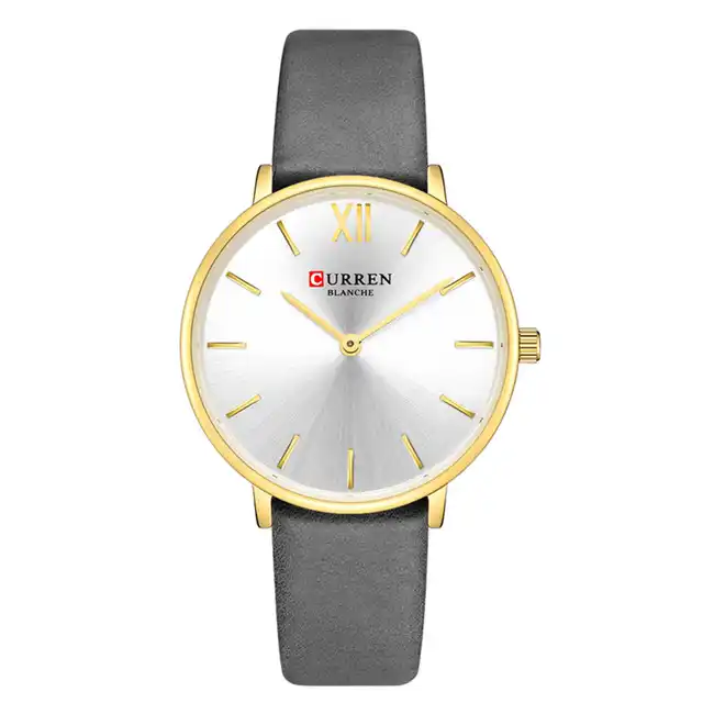 C9040L Curren Silver Dial Gray Leather Strap Analog Quartz Women's Watch.