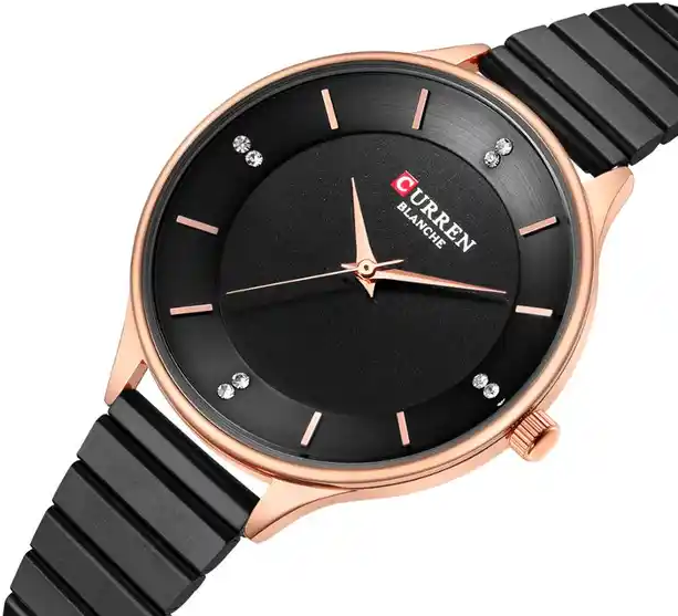 C9041L Curren Black Dial Black Stainless Chain Steel Analog Quartz Women's Watch.