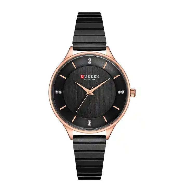 C9041L Curren Black Dial Black Stainless Chain Steel Analog Quartz Women's Watch.