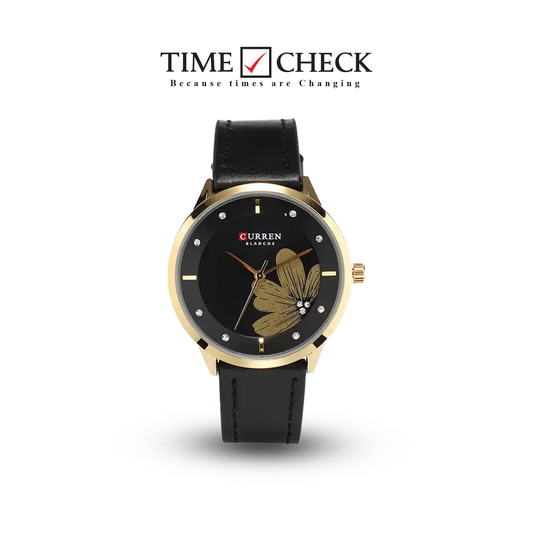 C9048L Curren Black Dial Black Leather Strap Analog Quartz Women's Watch.