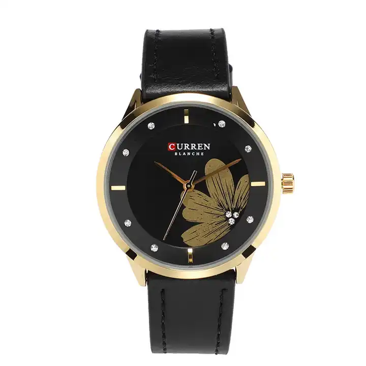 C9048L Curren Black Dial Black Leather Strap Analog Quartz Women's Watch.