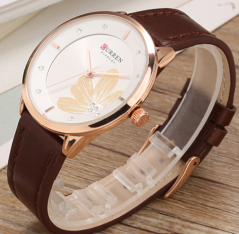 C9048L Curren White Dial Brown Leather Strap Analog Quartz Women's Watch.