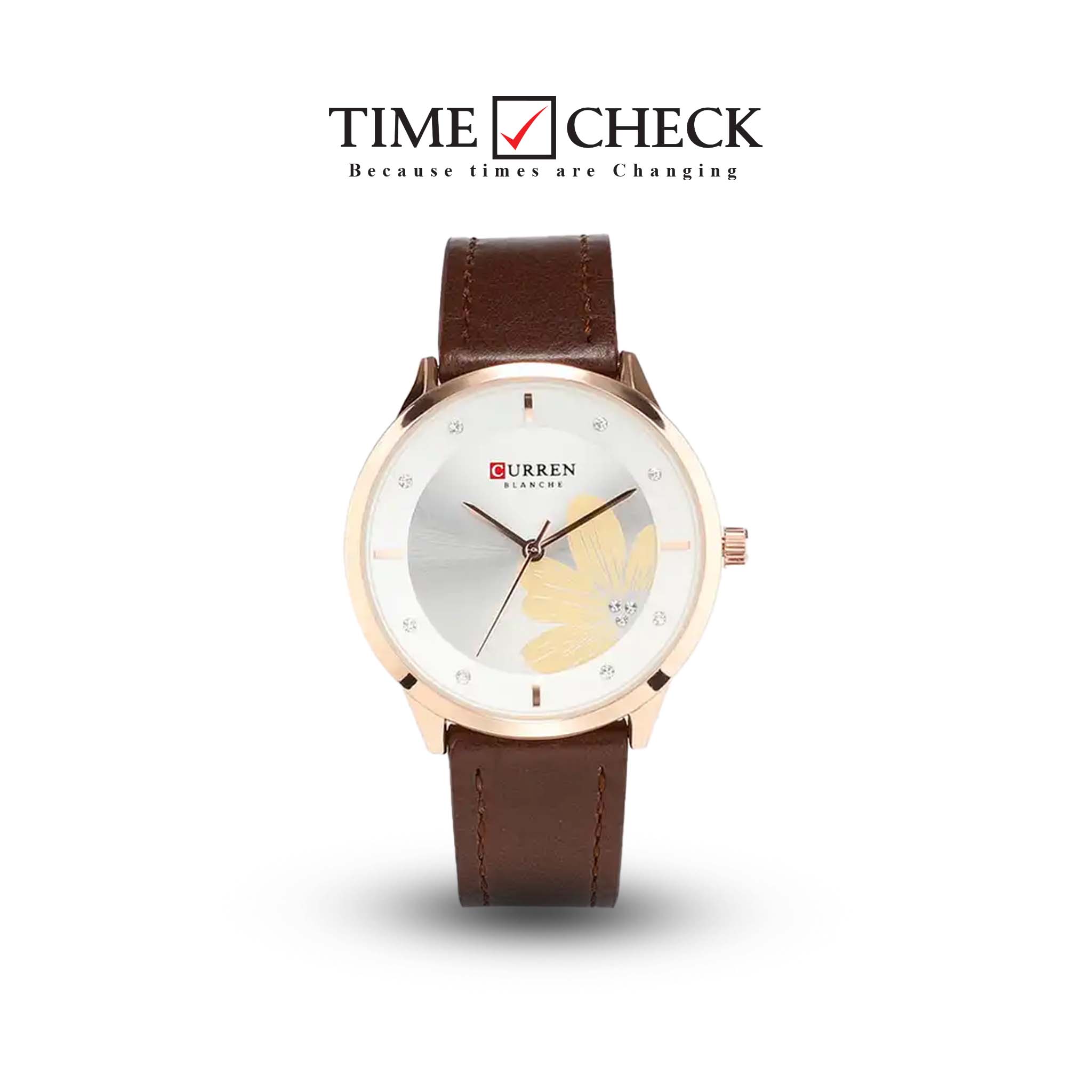 C9048L Curren White Dial Brown Leather Strap Analog Quartz Women's Watch.