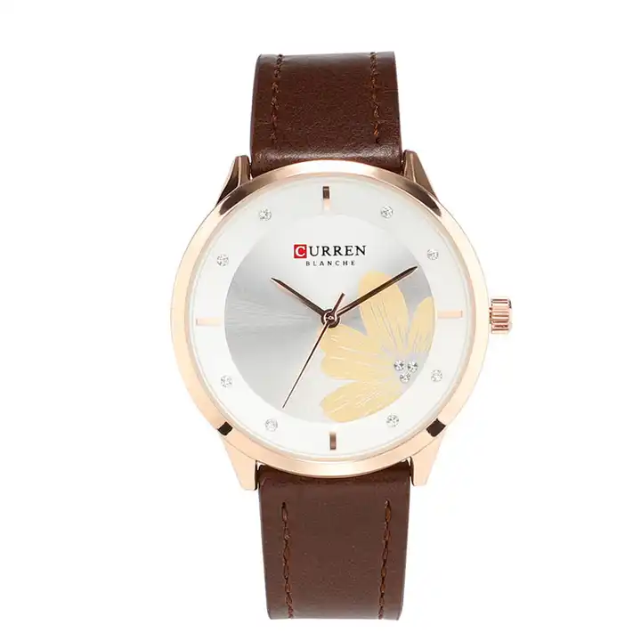 C9048L Curren White Dial Brown Leather Strap Analog Quartz Women's Watch.