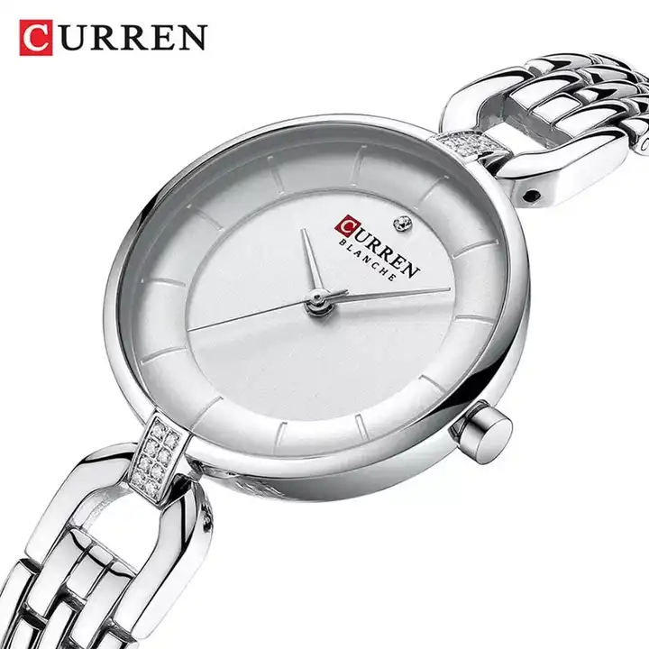 C-9052L Curren White Dial Silver Stainless Chain Steel Analog Quartz Women's Watch.
