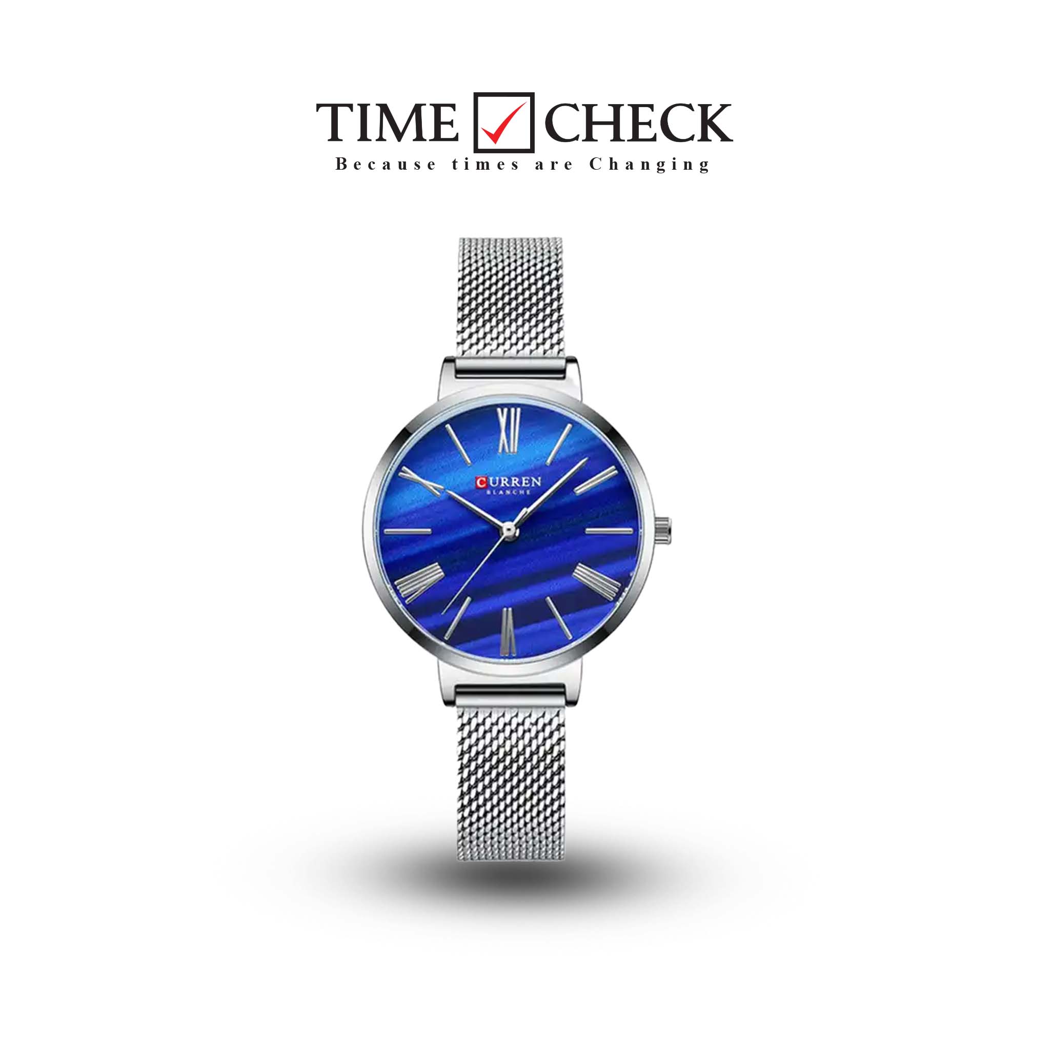 C9076L Curren Blue Dial Silver Stainless Steel Band Analog Quartz Women's Watch.