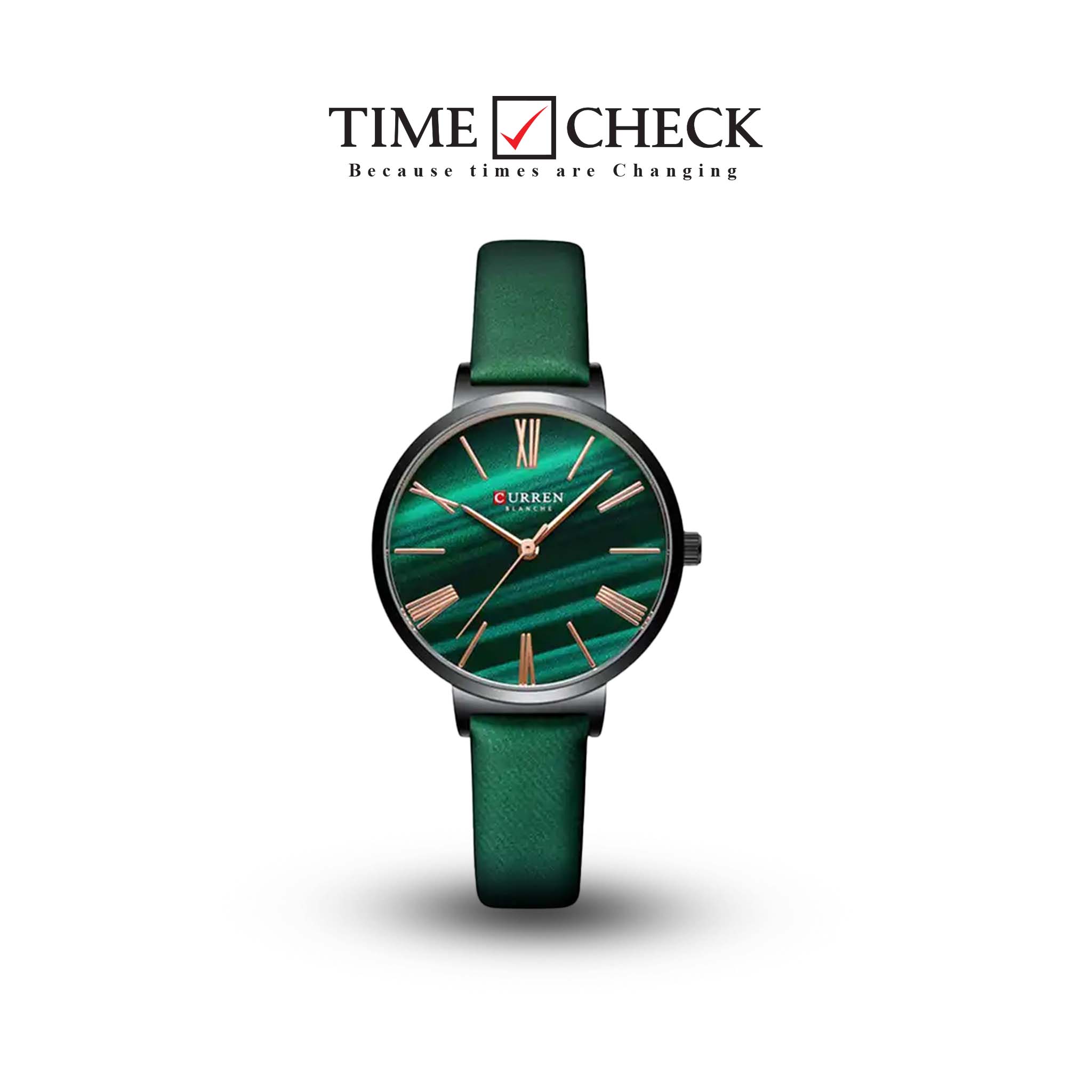 C9076L Curren Green Dial Green Leather Strap Analog Quartz Women's Watch.