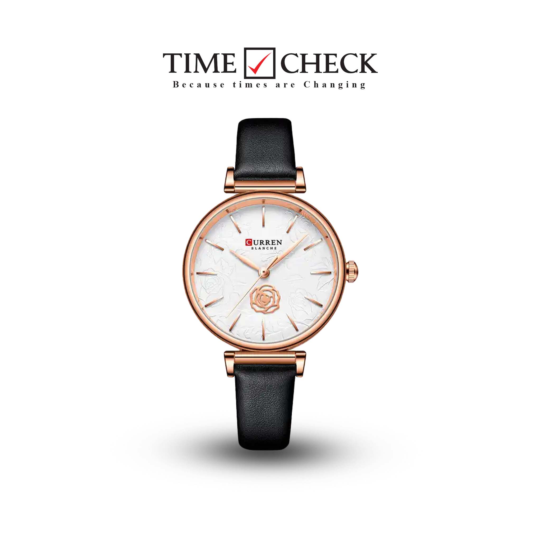 C9078L Curren White Dial Black Leather Strap Analog Quartz Women's Watch.