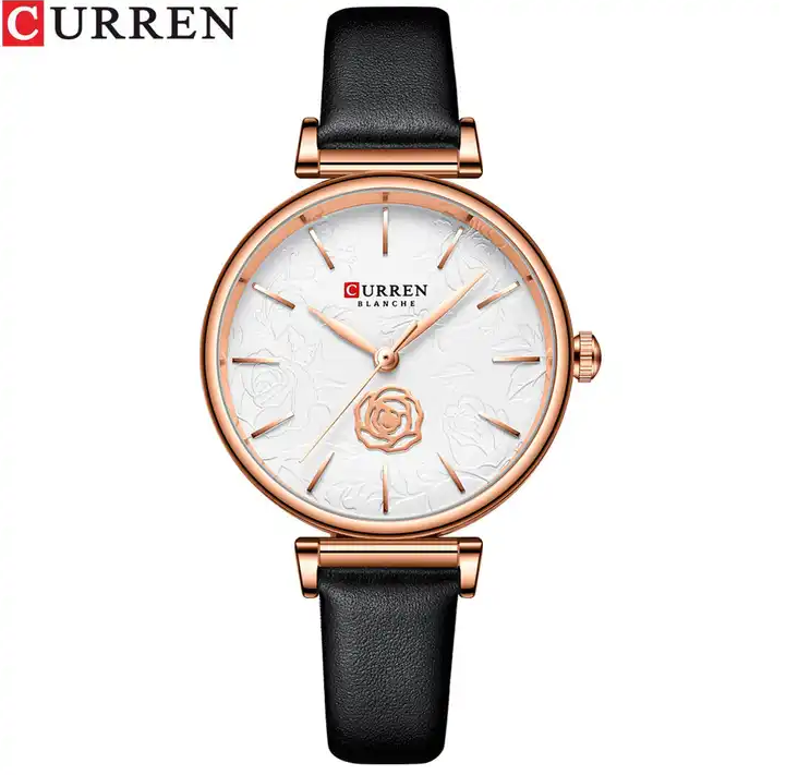 C9078L Curren White Dial Black Leather Strap Analog Quartz Women's Watch.