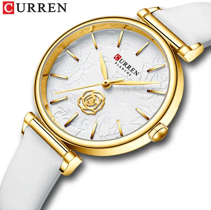 C9078L Curren White Dial White Leather Strap Analog Quartz Women's Watch.