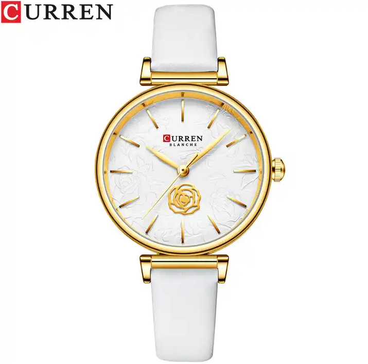 C9078L Curren White Dial White Leather Strap Analog Quartz Women's Watch.