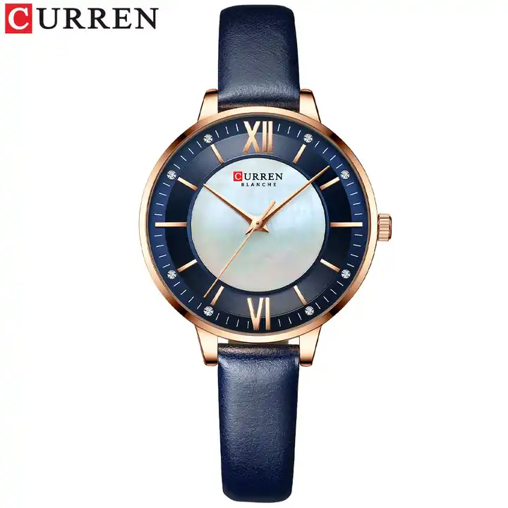 C9080L Curren Blue Dial Blue Leather Strap Analog Quartz Women's Watch.