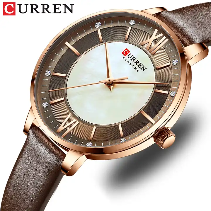 C9080L Curren Brown Dial Brown Leather Strap Analog Quartz Women's Watch.