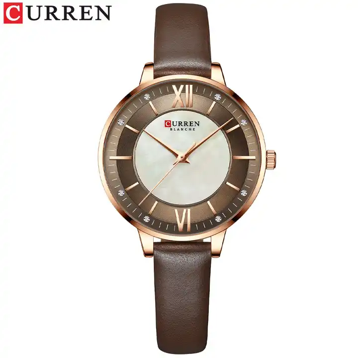 C9080L Curren Brown Dial Brown Leather Strap Analog Quartz Women's Watch.