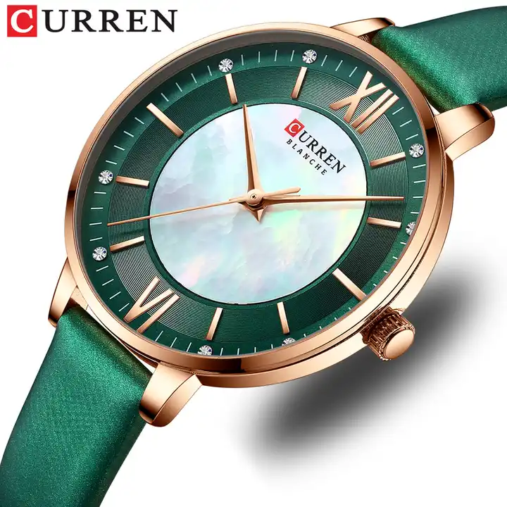 C9080L Curren Green Dial Green Leather Strap Analog Quartz Women's Watch.