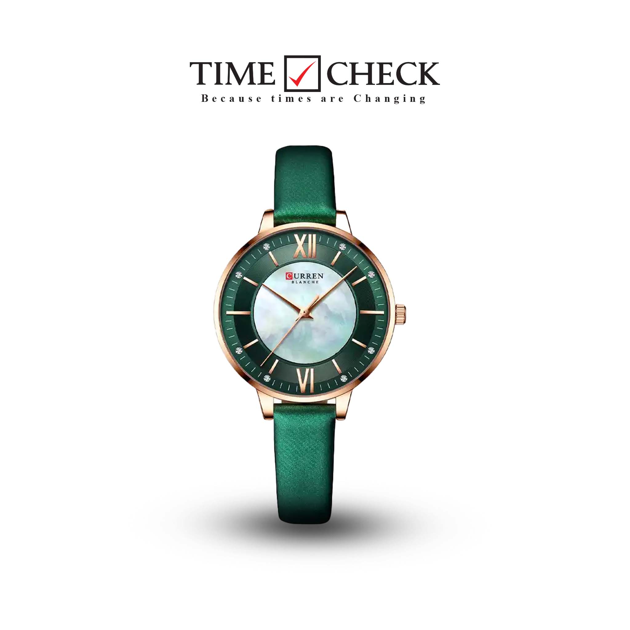 C9080L Curren Green Dial Green Leather Strap Analog Quartz Women's Watch.