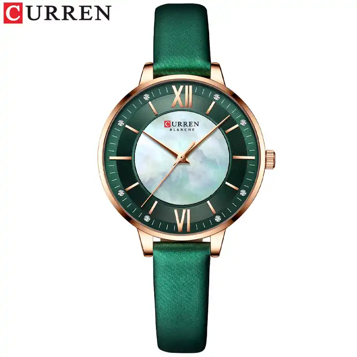C9080L Curren Green Dial Green Leather Strap Analog Quartz Women's Watch.