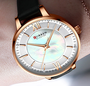 C9080L Curren Silver Dial Pink Leather Strap Analog Quartz Women's Watch.