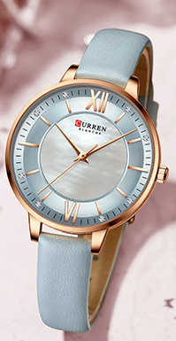 C9080L Curren Silver Dial Gray Leather Strap Analog Quartz Women's Watch.