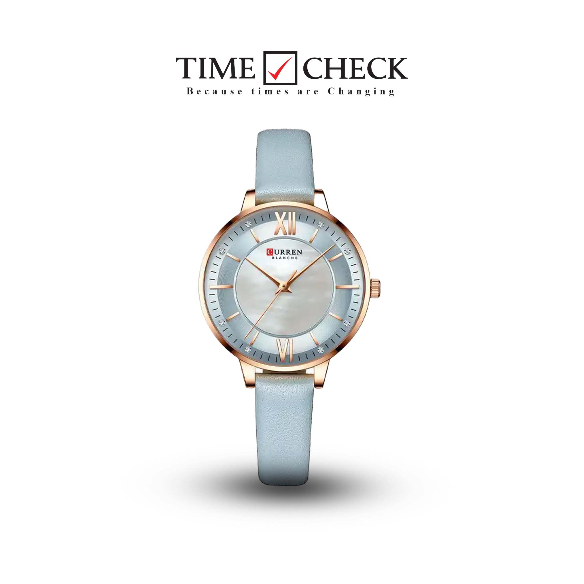 C9080L Curren Silver Dial Gray Leather Strap Analog Quartz Women's Watch.