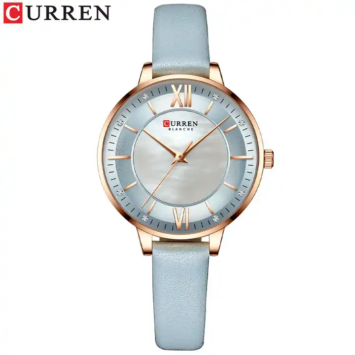 C9080L Curren Silver Dial Gray Leather Strap Analog Quartz Women's Watch.